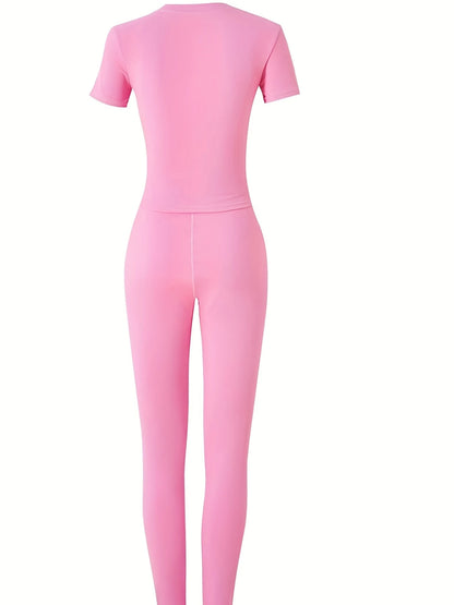 New style Lounge Wear Ribbed Casual 2 Piece Summer Shorts Set For Women Sleeve Top+Elastic Leggings Outfits - Duce Closet