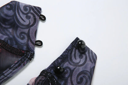 Nibber Colorful Print Jumpsuit Women Mesh  See Through Coquette Summer Backless Peach Buttocks Tight Activity Clubwear Overalls - Duce Closet