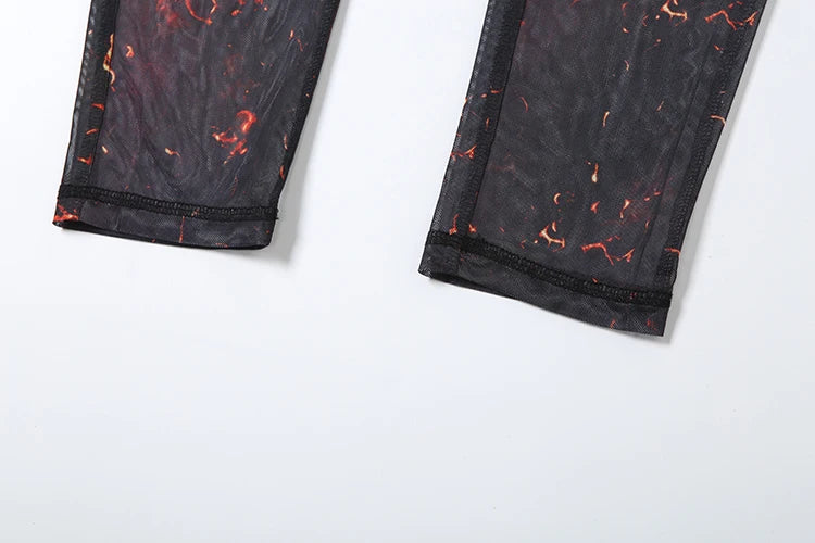 Nibber Colorful Print Jumpsuit Women Mesh  See Through Coquette Summer Backless Peach Buttocks Tight Activity Clubwear Overalls - Duce Closet