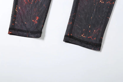 Nibber Colorful Print Jumpsuit Women Mesh  See Through Coquette Summer Backless Peach Buttocks Tight Activity Clubwear Overalls - Duce Closet