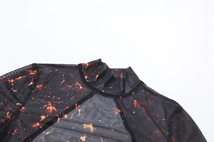 Nibber Colorful Print Jumpsuit Women Mesh  See Through Coquette Summer Backless Peach Buttocks Tight Activity Clubwear Overalls - Duce Closet