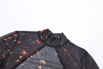 Nibber Colorful Print Jumpsuit Women Mesh  See Through Coquette Summer Backless Peach Buttocks Tight Activity Clubwear Overalls - Duce Closet