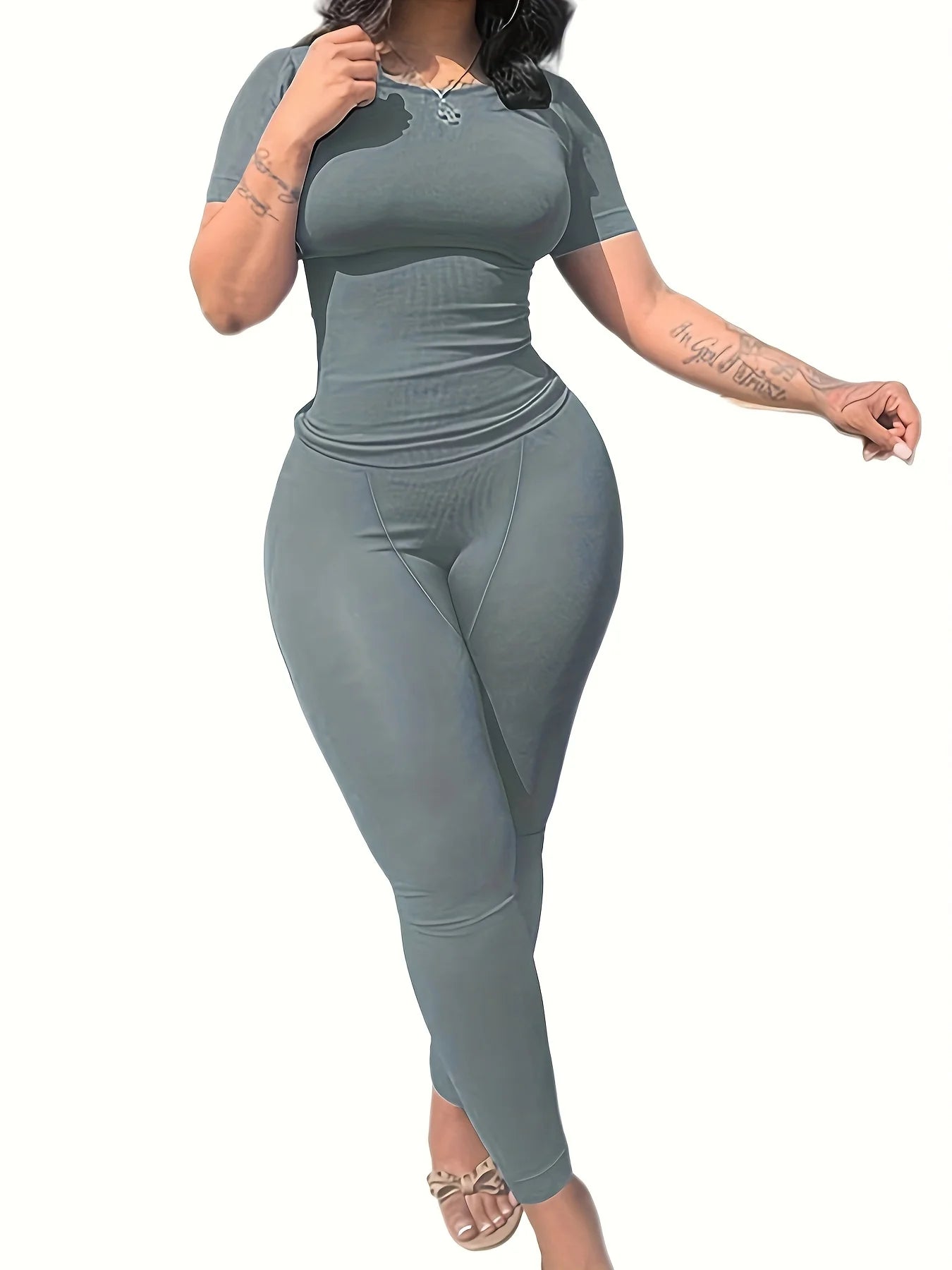 New style Lounge Wear Ribbed Casual 2 Piece Summer Shorts Set For Women Sleeve Top+Elastic Leggings Outfits - Duce Closet