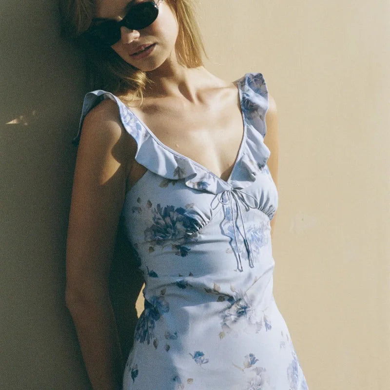 Summer Floral V-Neck Maxi Dress - Duce Closet