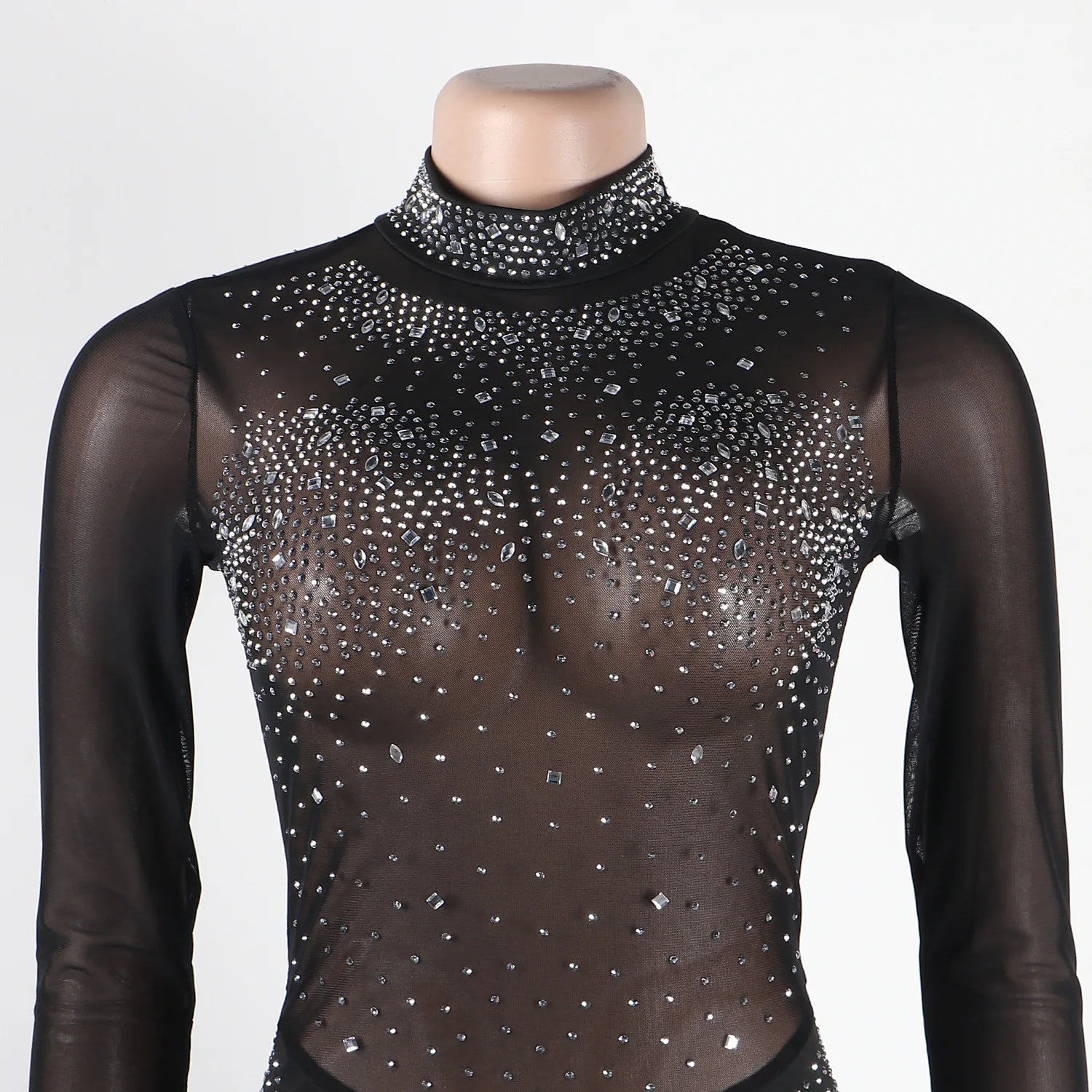 Sexy Party Jumpsuits Women 2024 Autumn Solid Mesh Diamond Fashion Long Sleeve Pants Jumpsuit Clubwear Female Overalls Streetwear - Duce Closet