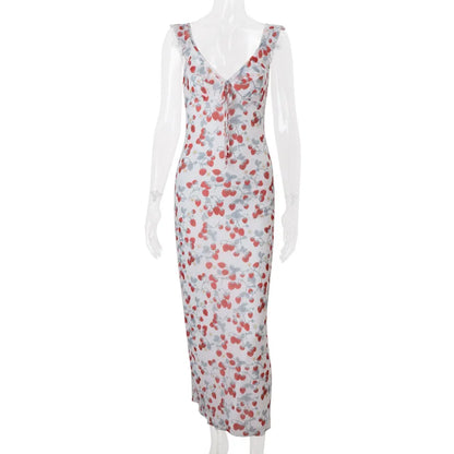 Summer Floral V-Neck Maxi Dress - Duce Closet
