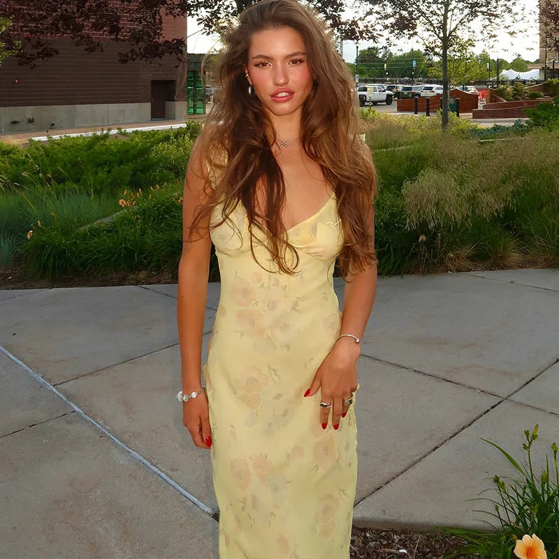 Summer Floral V-Neck Maxi Dress - Duce Closet