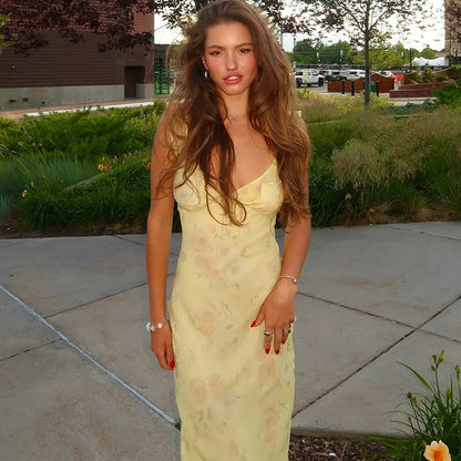 Summer Floral V-Neck Maxi Dress - Duce Closet