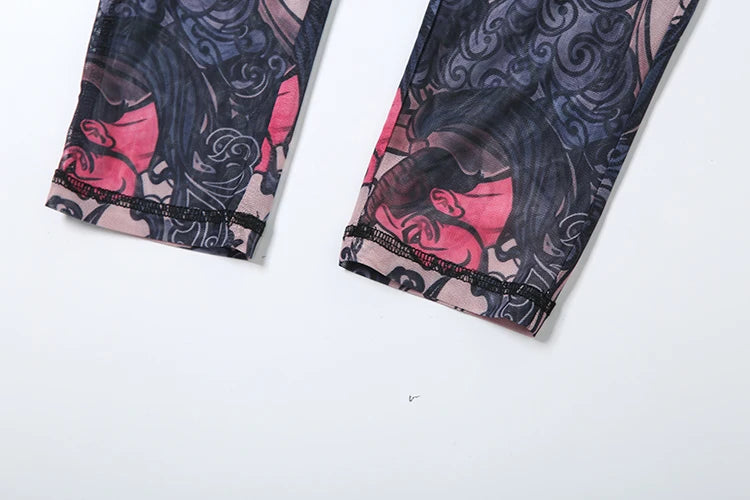 Nibber Colorful Print Jumpsuit Women Mesh  See Through Coquette Summer Backless Peach Buttocks Tight Activity Clubwear Overalls - Duce Closet