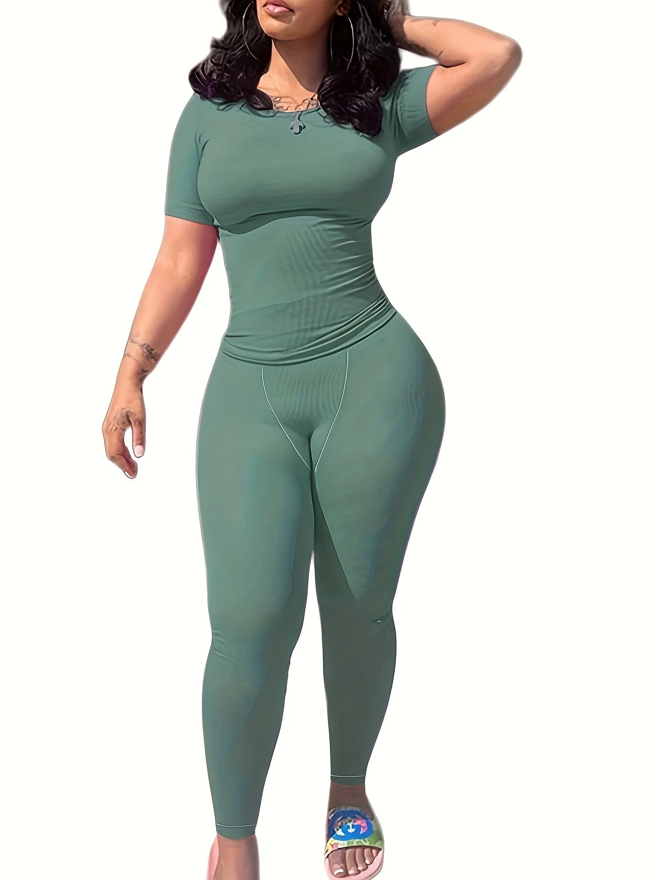 New style Lounge Wear Ribbed Casual 2 Piece Summer Shorts Set For Women Sleeve Top+Elastic Leggings Outfits - Duce Closet