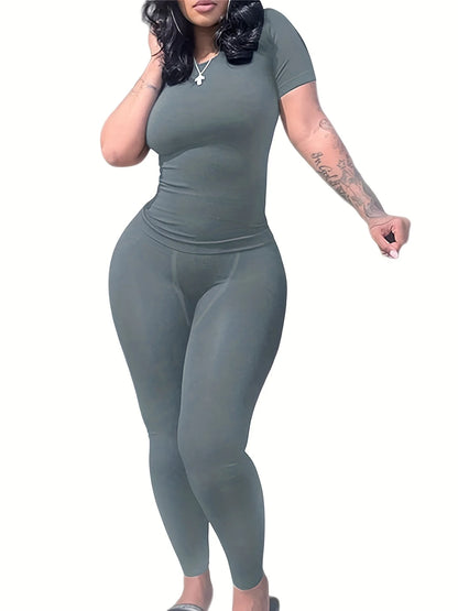 New style Lounge Wear Ribbed Casual 2 Piece Summer Shorts Set For Women Sleeve Top+Elastic Leggings Outfits - Duce Closet