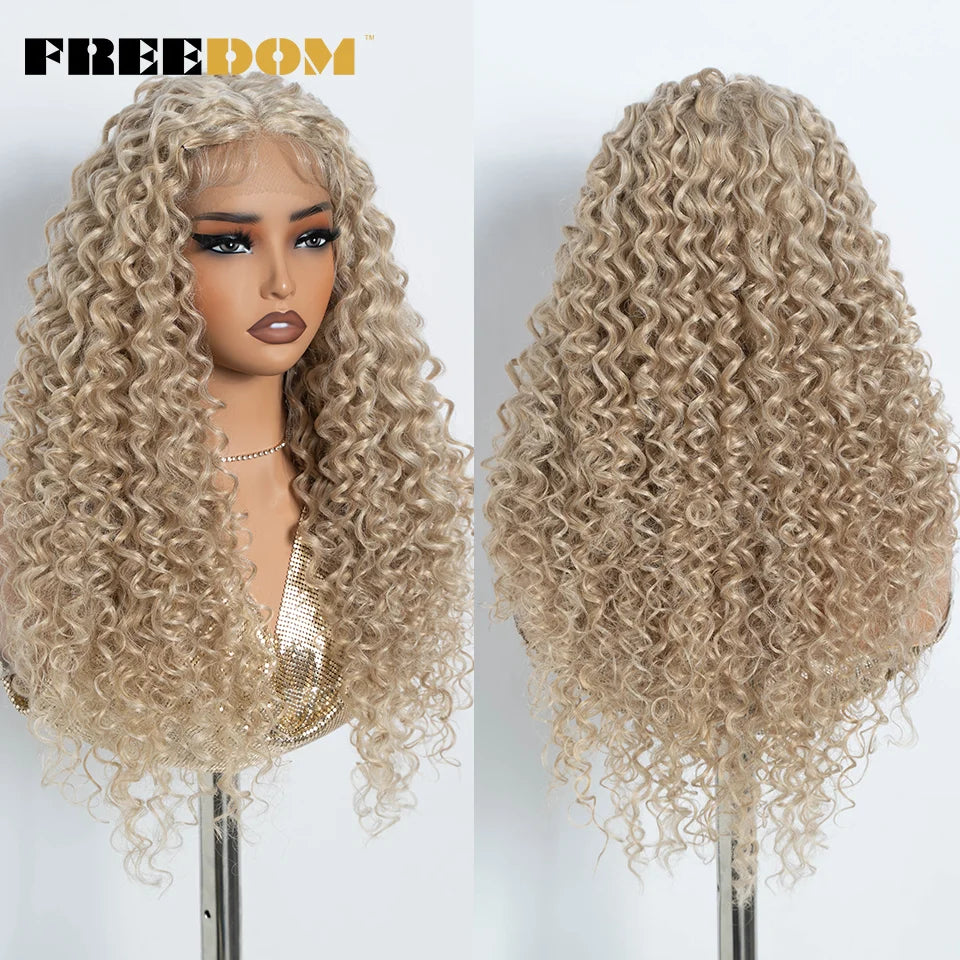 FREEDOM Synthetic Lace Front Wigs For Black Women Kinky Curly Lace Wig 30 inch Ombre Blonde Ginger Lace Wig Cosplay Wigs - Duce Closet