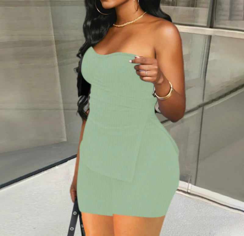 Two Piece Summer Outfits Women 2024 Fashion Sleeveless Top & Solid Shorts Y2k Casual Versatile Knit Suit for Female Streetwear - Duce Closet