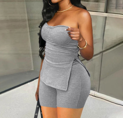 Two Piece Summer Outfits Women 2024 Fashion Sleeveless Top & Solid Shorts Y2k Casual Versatile Knit Suit for Female Streetwear - Duce Closet