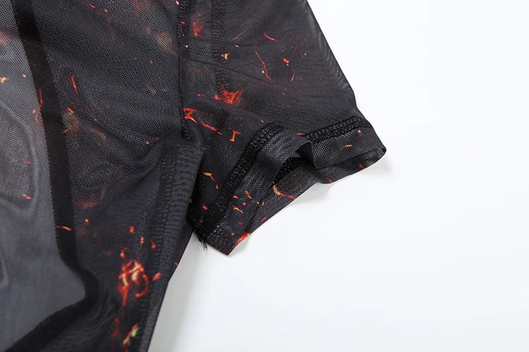 Nibber Colorful Print Jumpsuit Women Mesh  See Through Coquette Summer Backless Peach Buttocks Tight Activity Clubwear Overalls - Duce Closet