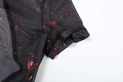 Nibber Colorful Print Jumpsuit Women Mesh  See Through Coquette Summer Backless Peach Buttocks Tight Activity Clubwear Overalls - Duce Closet