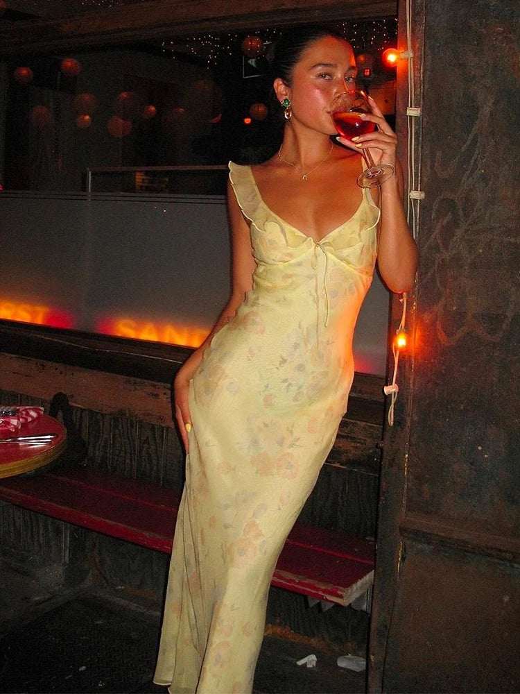 Summer Floral V-Neck Maxi Dress - Duce Closet