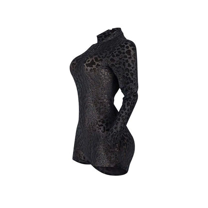 CM.YAYA Women Sexy Party Club Night See Though Leopard Flocking Rompers & Playsuits 2025 Skinny Elastic Fashion One Piece Suits - Duce Closet