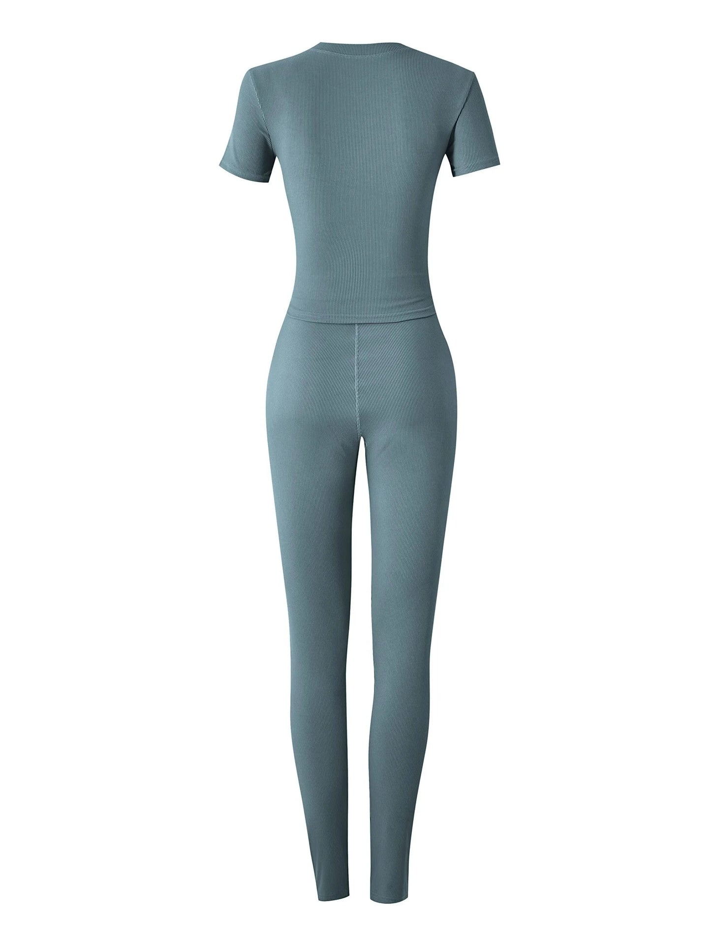 New style Lounge Wear Ribbed Casual 2 Piece Summer Shorts Set For Women Sleeve Top+Elastic Leggings Outfits - Duce Closet