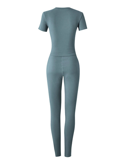 New style Lounge Wear Ribbed Casual 2 Piece Summer Shorts Set For Women Sleeve Top+Elastic Leggings Outfits - Duce Closet