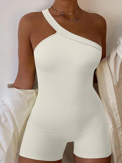 Women's Yoga Rompers One Piece Tummy Control Seamless Ribbed Jumpsuit One Shoulder One Piece Fashion Fitness Sportwear - Duce Closet