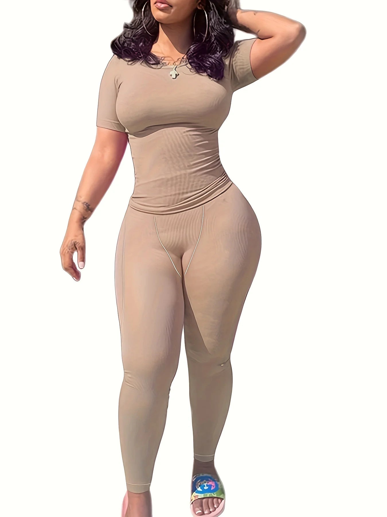 New style Lounge Wear Ribbed Casual 2 Piece Summer Shorts Set For Women Sleeve Top+Elastic Leggings Outfits - Duce Closet