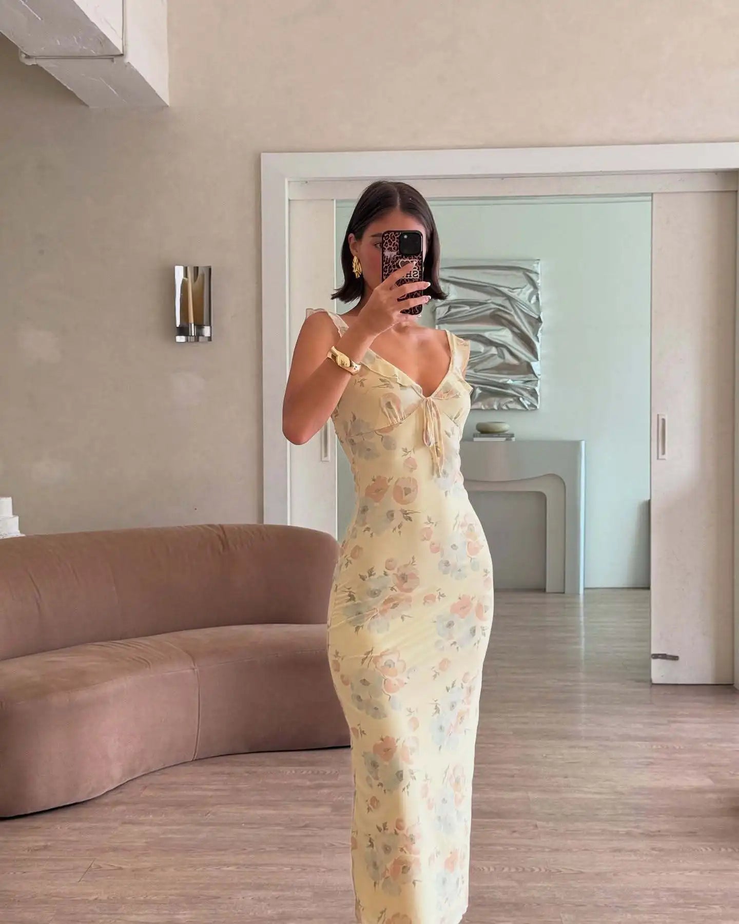 Summer Floral V-Neck Maxi Dress - Duce Closet