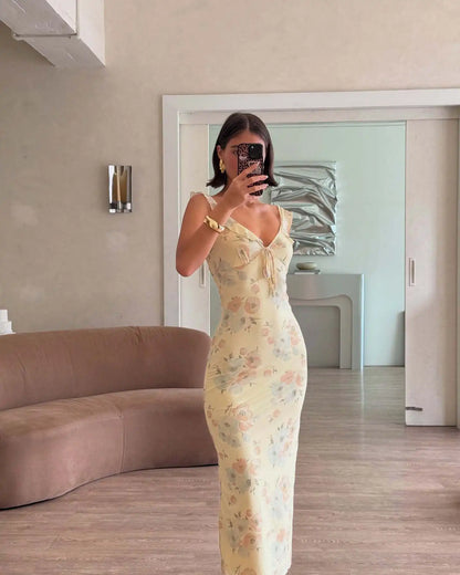 Summer Floral V-Neck Maxi Dress - Duce Closet