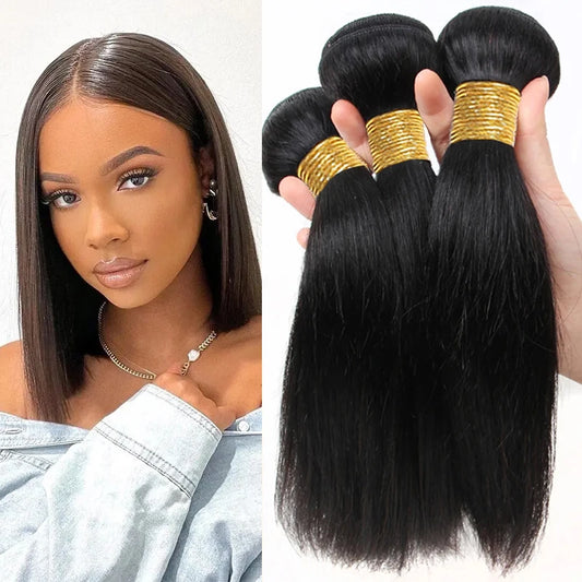 Wholesale Hair Raw Indian Straight Human Hair Bundles Natural Black For Women Bone Straight Hair Extensions 2/3 Bundles Deal - Duce Closet