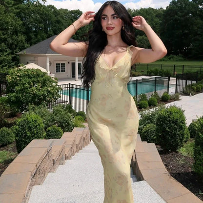 Summer Floral V-Neck Maxi Dress - Duce Closet