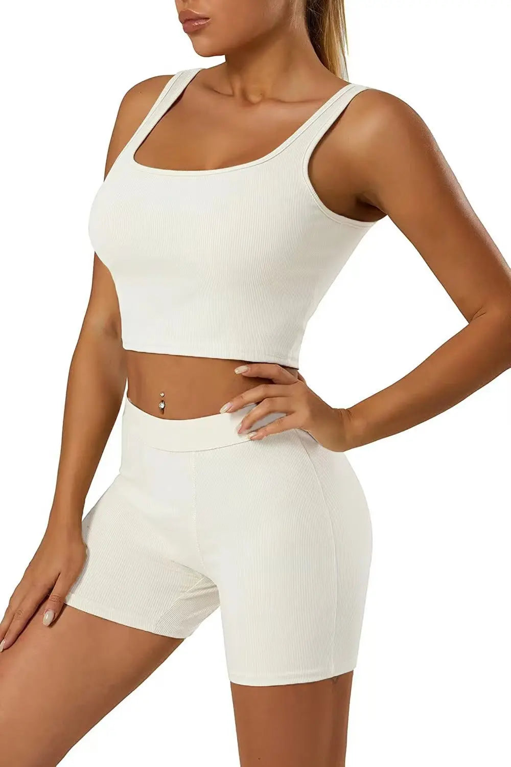 Casual Workout Two Piece Outfits for Women Fitted Crew Neck T-shirt High Waist pants Matching Sets Streetwear - Duce Closet