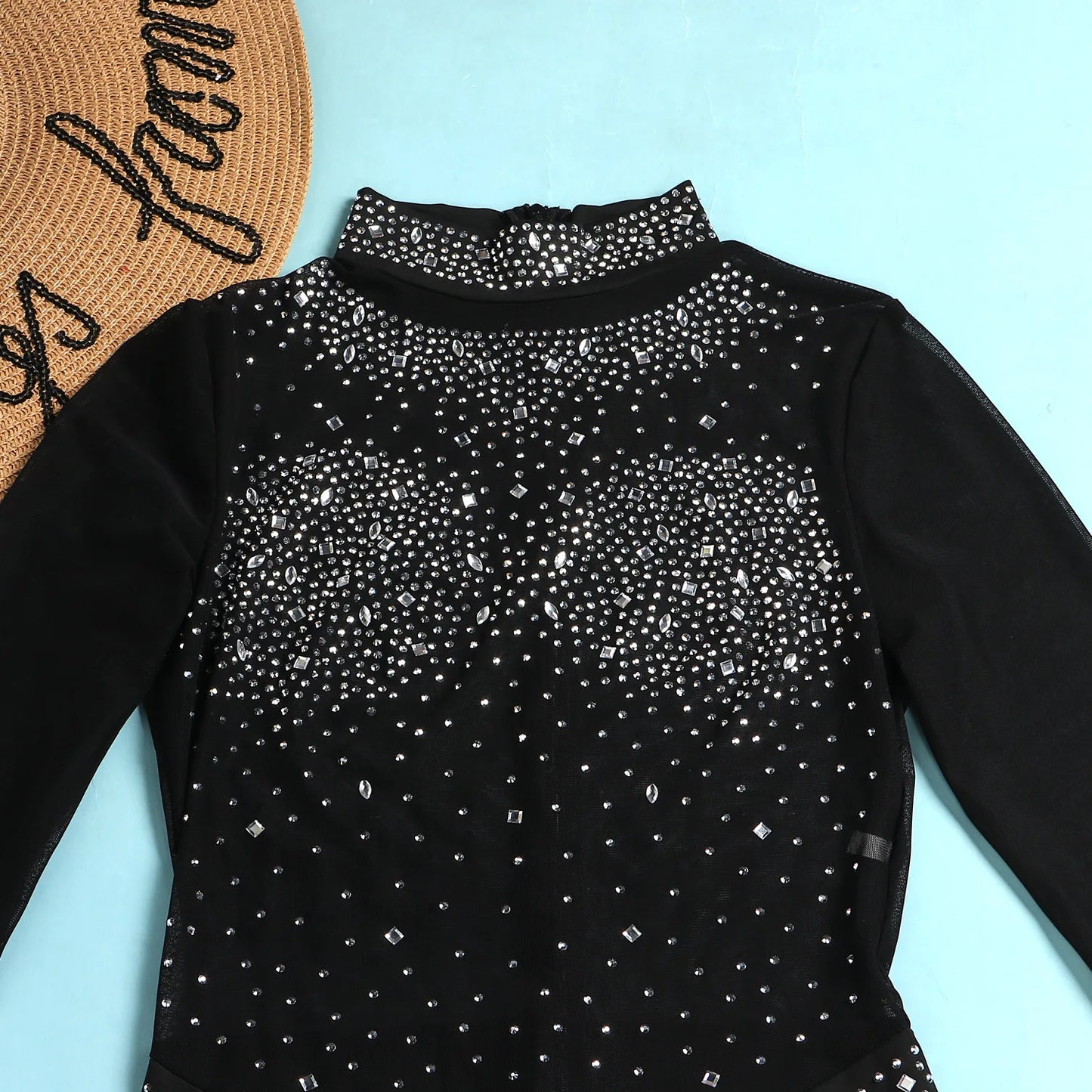 Sexy Party Jumpsuits Women 2024 Autumn Solid Mesh Diamond Fashion Long Sleeve Pants Jumpsuit Clubwear Female Overalls Streetwear - Duce Closet