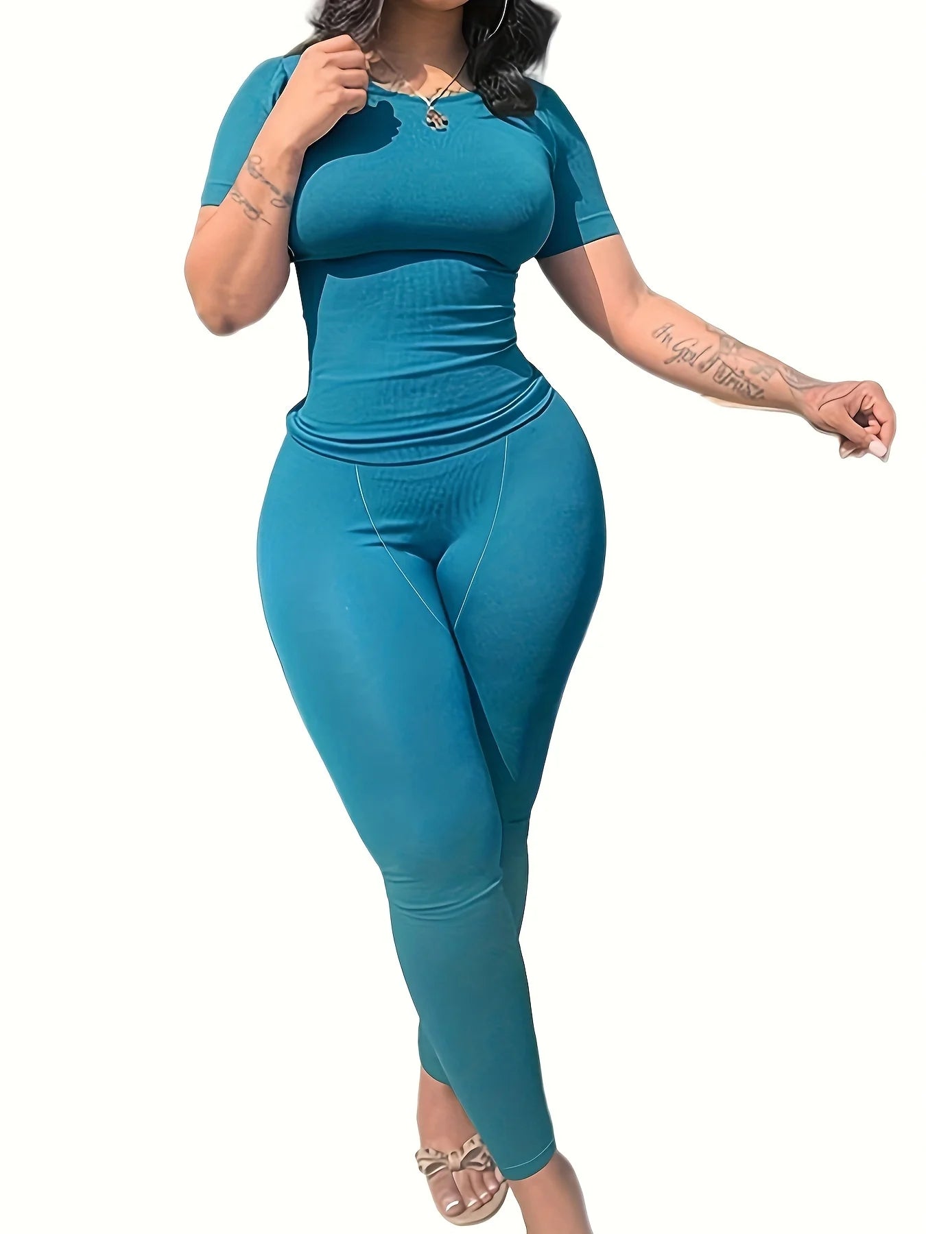 New style Lounge Wear Ribbed Casual 2 Piece Summer Shorts Set For Women Sleeve Top+Elastic Leggings Outfits - Duce Closet