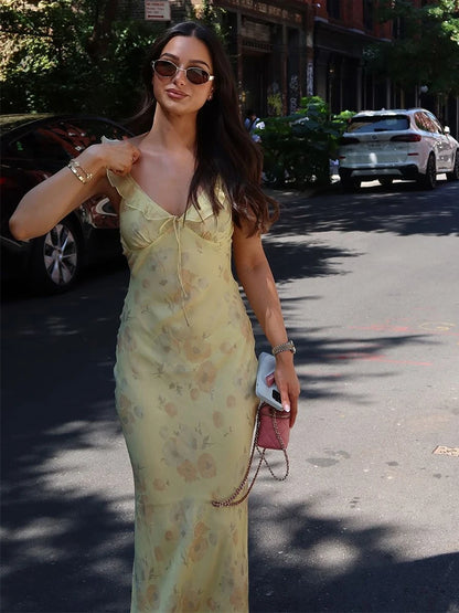 Summer Floral V-Neck Maxi Dress - Duce Closet