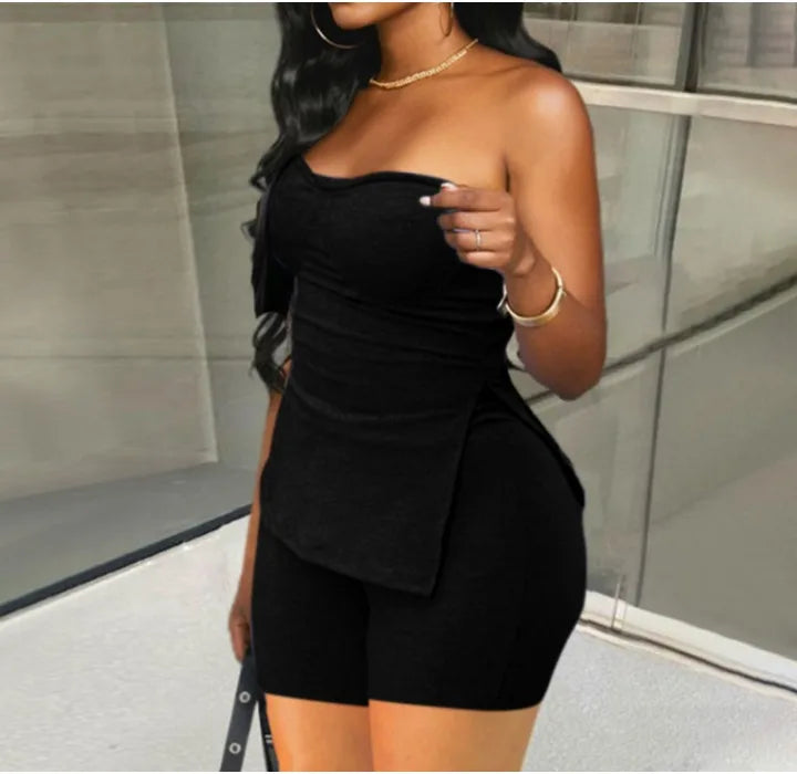 Two Piece Summer Outfits Women 2024 Fashion Sleeveless Top & Solid Shorts Y2k Casual Versatile Knit Suit for Female Streetwear - Duce Closet