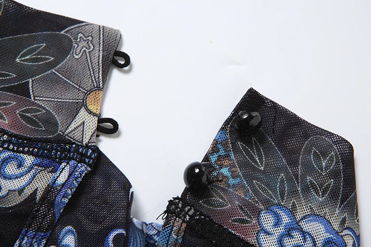 Nibber Colorful Print Jumpsuit Women Mesh  See Through Coquette Summer Backless Peach Buttocks Tight Activity Clubwear Overalls - Duce Closet