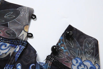 Nibber Colorful Print Jumpsuit Women Mesh  See Through Coquette Summer Backless Peach Buttocks Tight Activity Clubwear Overalls - Duce Closet