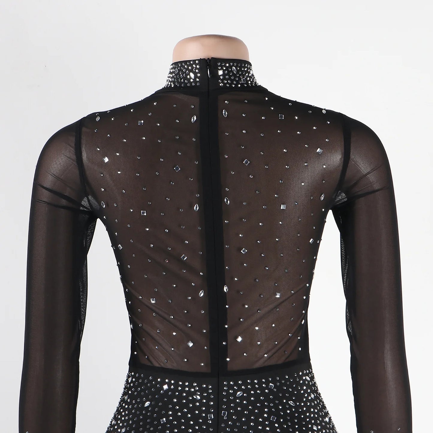 Sexy Party Jumpsuits Women 2024 Autumn Solid Mesh Diamond Fashion Long Sleeve Pants Jumpsuit Clubwear Female Overalls Streetwear - Duce Closet