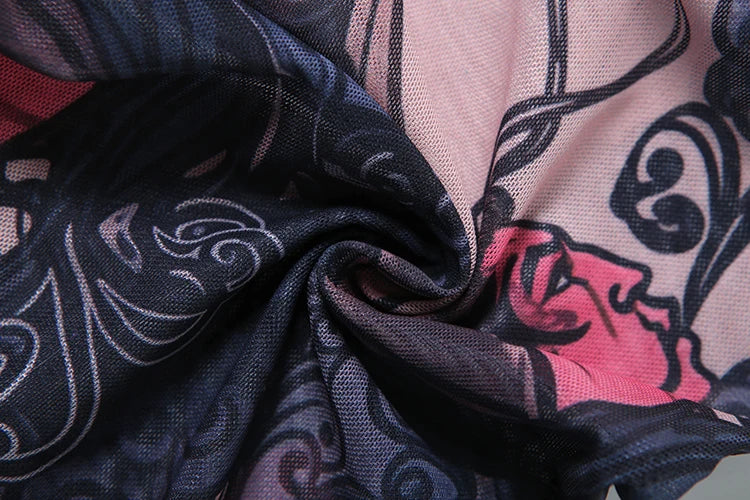 Nibber Colorful Print Jumpsuit Women Mesh  See Through Coquette Summer Backless Peach Buttocks Tight Activity Clubwear Overalls - Duce Closet