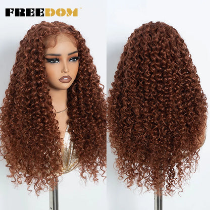 FREEDOM Synthetic Lace Front Wigs For Black Women Kinky Curly Lace Wig 30 inch Ombre Blonde Ginger Lace Wig Cosplay Wigs - Duce Closet
