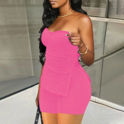 Two Piece Summer Outfits Women 2024 Fashion Sleeveless Top & Solid Shorts Y2k Casual Versatile Knit Suit for Female Streetwear - Duce Closet