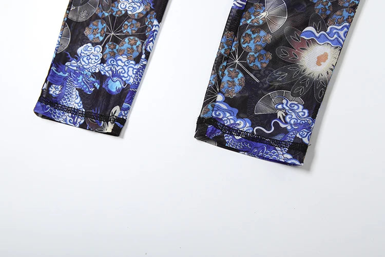 Nibber Colorful Print Jumpsuit Women Mesh  See Through Coquette Summer Backless Peach Buttocks Tight Activity Clubwear Overalls - Duce Closet