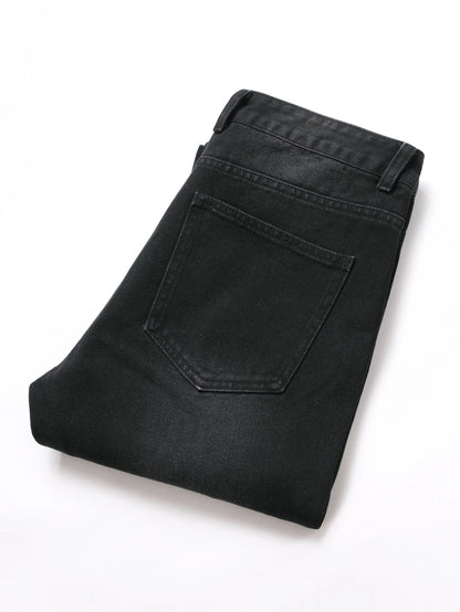 Men's Jeans Black Denim Pants Straight Leg Comfort Mid Waist White Embroidery Casual Streetwear Spring Slim Fit Trousers - Duce Closet