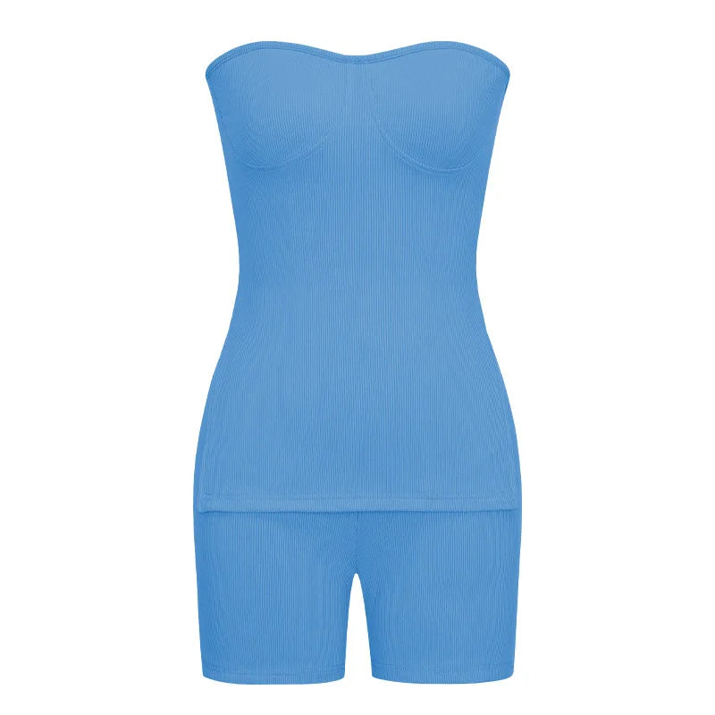 Two Piece Summer Outfits Women 2024 Fashion Sleeveless Top & Solid Shorts Y2k Casual Versatile Knit Suit for Female Streetwear - Duce Closet