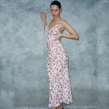 Summer Floral V-Neck Maxi Dress - Duce Closet