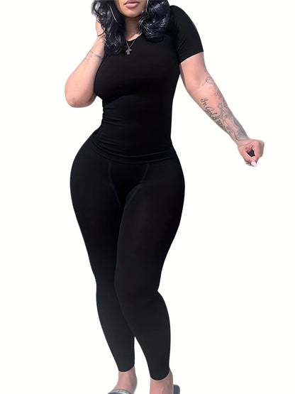 New style Lounge Wear Ribbed Casual 2 Piece Summer Shorts Set For Women Sleeve Top+Elastic Leggings Outfits - Duce Closet