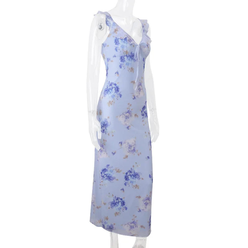 Summer Floral V-Neck Maxi Dress - Duce Closet