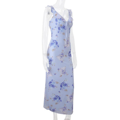 Summer Floral V-Neck Maxi Dress - Duce Closet