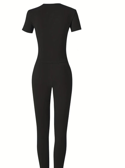 New style Lounge Wear Ribbed Casual 2 Piece Summer Shorts Set For Women Sleeve Top+Elastic Leggings Outfits - Duce Closet